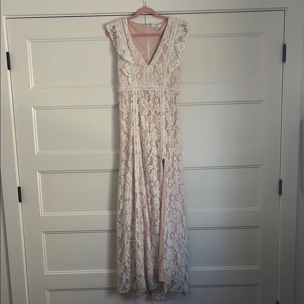 Lulu's Cream Lace Maxi Dress
